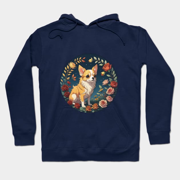Longhaired Chihuahua Night Garden Hoodie by Pet And Petal